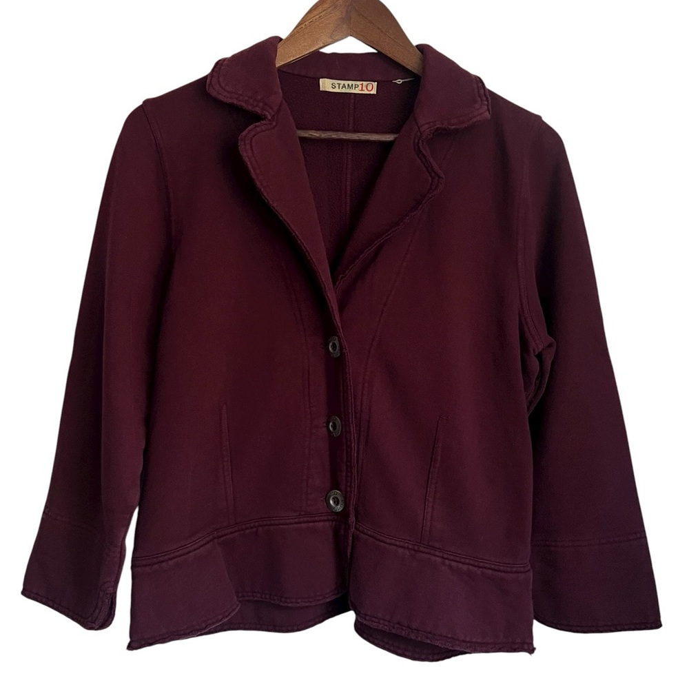 Stamp 10 CHIC Maroon Fitted Frayed Layering Blazer Jacket Est. Sz: Small